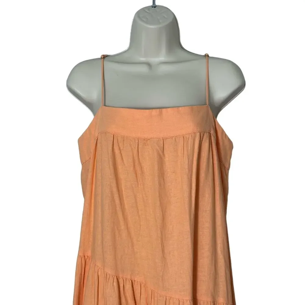 Abercrombie‎ Asymmetrical Linen Blend Tiered Maxi Dress in Orange Size LP